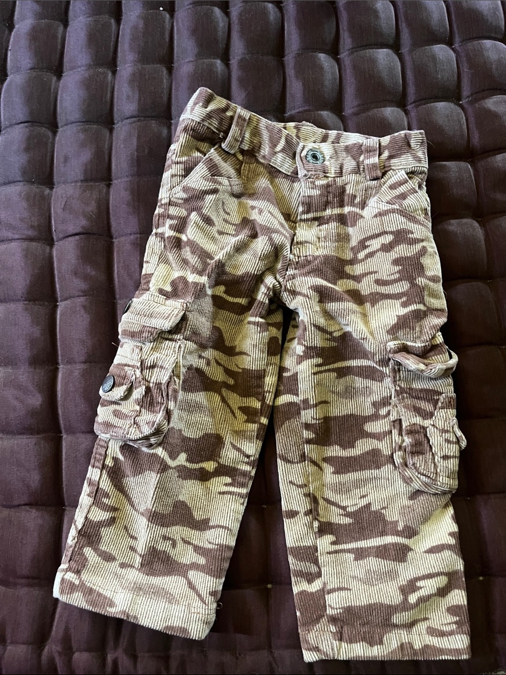 Kids vintage Camouflage Cargo Corduroy Pants - Brown/Green